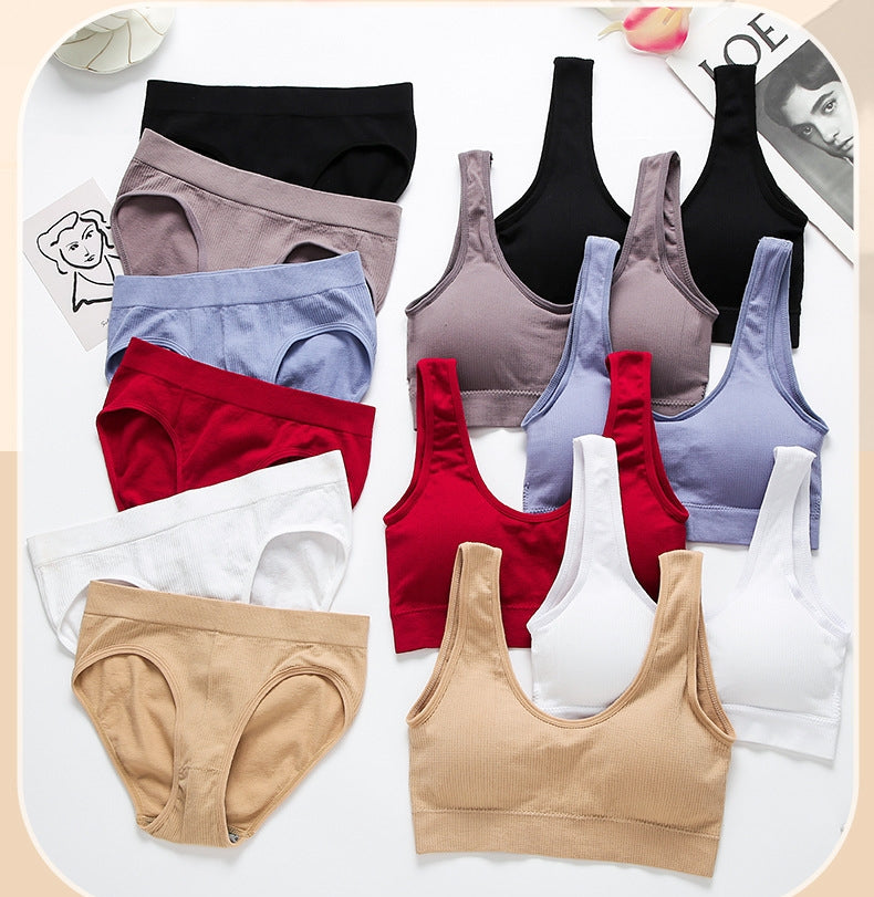 Women's Bra Set: Soft, Push-Up, Padded Wire-Free Bra and Breathable Ribbed Thong