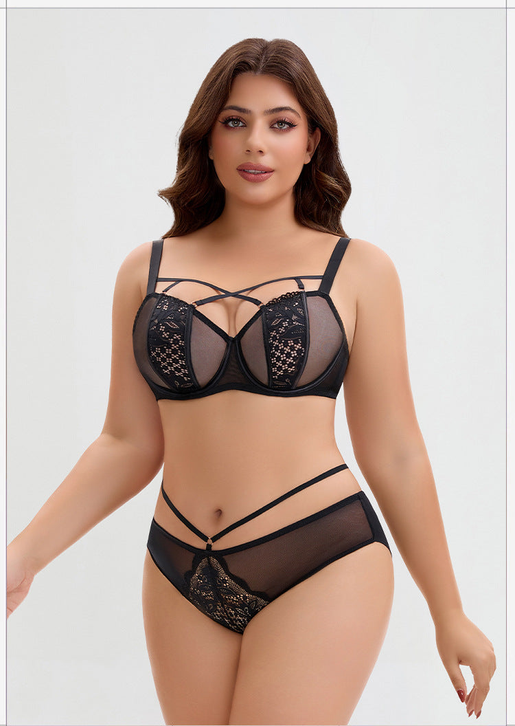 Sexy Plus-Size Bra Set (Large Cup) — Lightweight & Thin — Lift & Anti-Sag, Underwire Support, Floral Lace Design