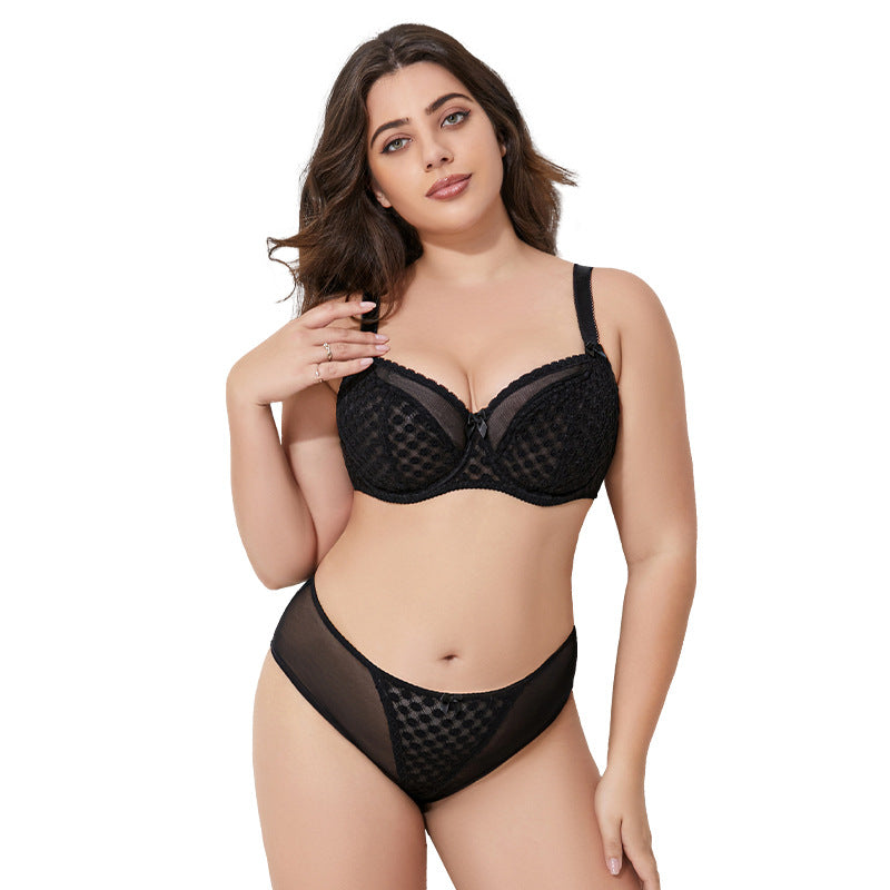 Women's Plus-Size Sexy Push-Up Lace Underwire Full-Cup Bra Set — 2-Piece Anti-Sagging Lingerie Set for Larger Busts
