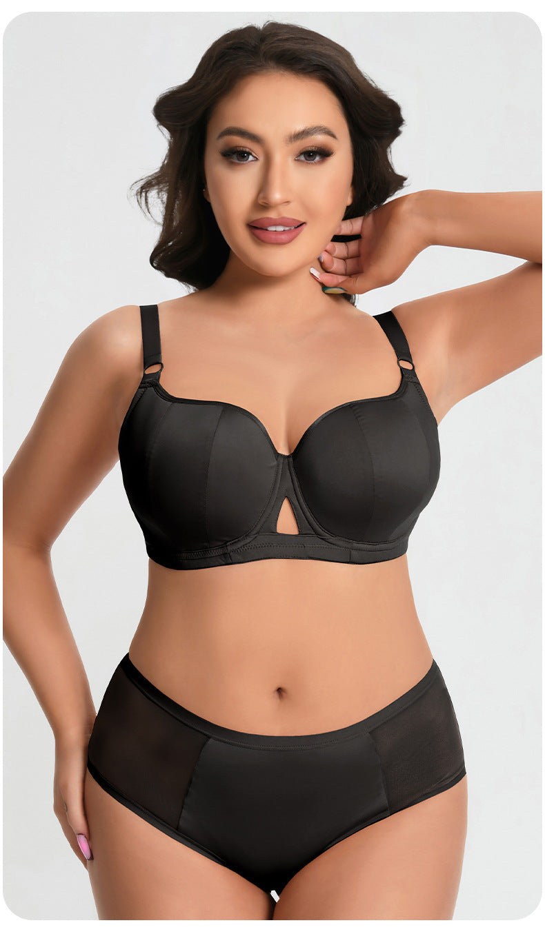 Plus-Size Gothic-Style Bra Set — Underwire Support, Front Cutout Design, 3/4 Cup — Specially Crafted for Busty Women: Slimming & Lifting Lingerie