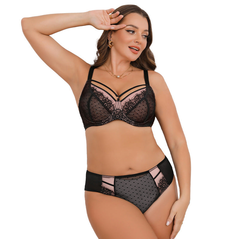 Plus-Size Lace Bra Set — Polka Dot, Full Cup, Underwire, Push-Up — Lightweight Lingerie Designed for Fuller Busts