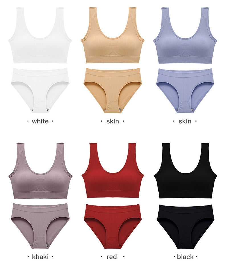 Women's Bra Set: Soft, Push-Up, Padded Wire-Free Bra and Breathable Ribbed Thong