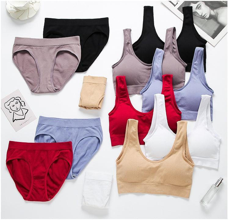 Women's Bra Set: Soft, Push-Up, Padded Wire-Free Bra and Breathable Ribbed Thong