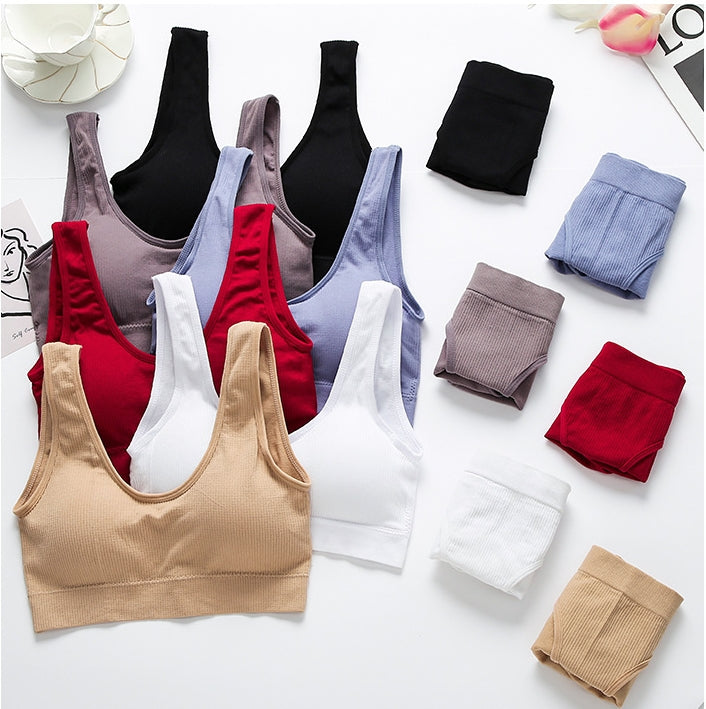 Women's Bra Set: Soft, Push-Up, Padded Wire-Free Bra and Breathable Ribbed Thong