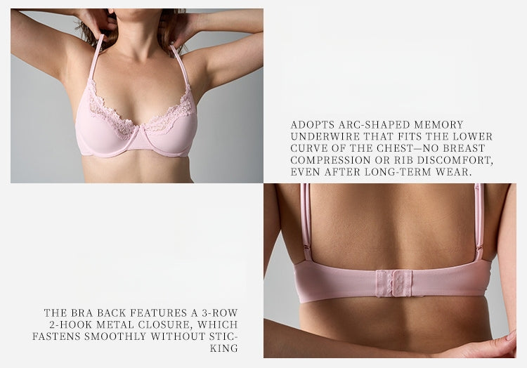 Women's Everyday Breathable Bikini-Style Bra Set — Underwire, Unlined, High-Elasticity & Seamless, Solid Color Lace, with Adjustable Straps
