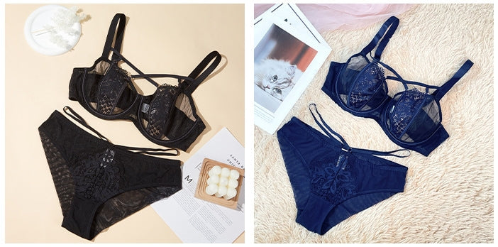 Sexy Plus-Size Bra Set (Large Cup) — Lightweight & Thin — Lift & Anti-Sag, Underwire Support, Floral Lace Design