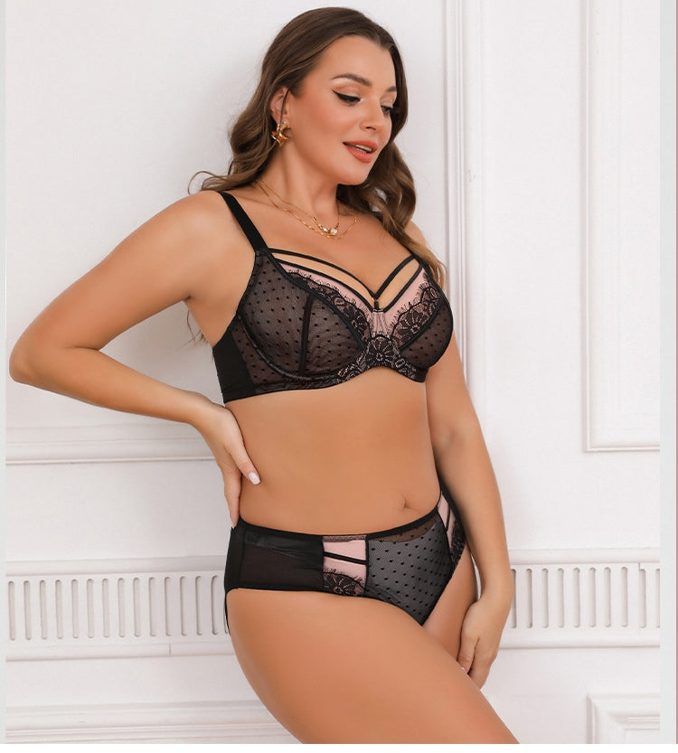 Plus-Size Lace Bra Set — Polka Dot, Full Cup, Underwire, Push-Up — Lightweight Lingerie Designed for Fuller Busts