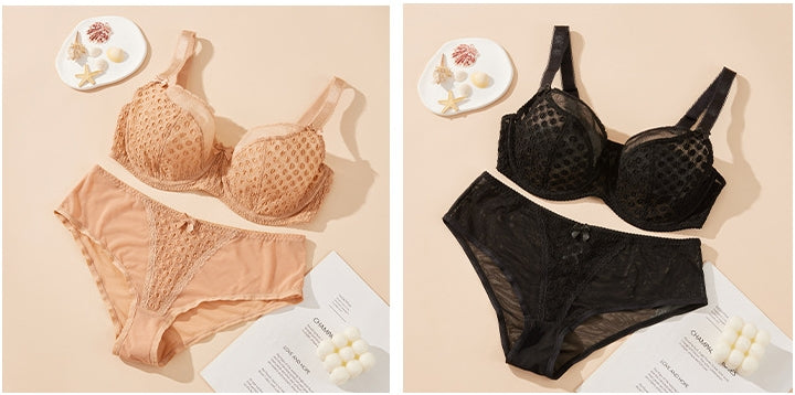 Women's Plus-Size Sexy Push-Up Lace Underwire Full-Cup Bra Set — 2-Piece Anti-Sagging Lingerie Set for Larger Busts