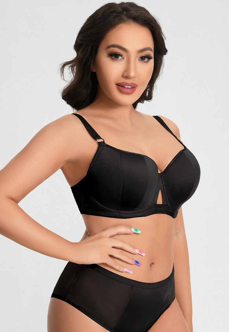 Plus-Size Gothic-Style Bra Set — Underwire Support, Front Cutout Design, 3/4 Cup — Specially Crafted for Busty Women: Slimming & Lifting Lingerie