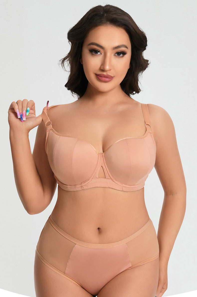 Plus-Size Gothic-Style Bra Set — Underwire Support, Front Cutout Design, 3/4 Cup — Specially Crafted for Busty Women: Slimming & Lifting Lingerie