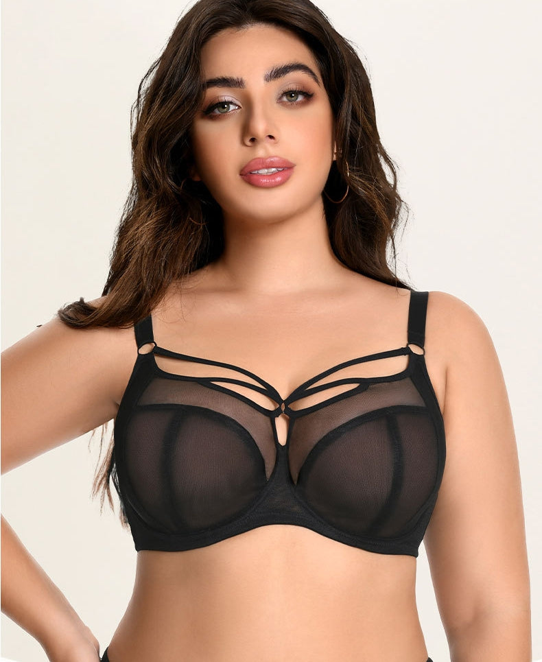 Women's Plus-Size Bra Set: High-Support Mesh, Anti-Sagging, Push-Up, Breathable, Thin-Cup, 3/4-Cup, Deep-Cup Design
