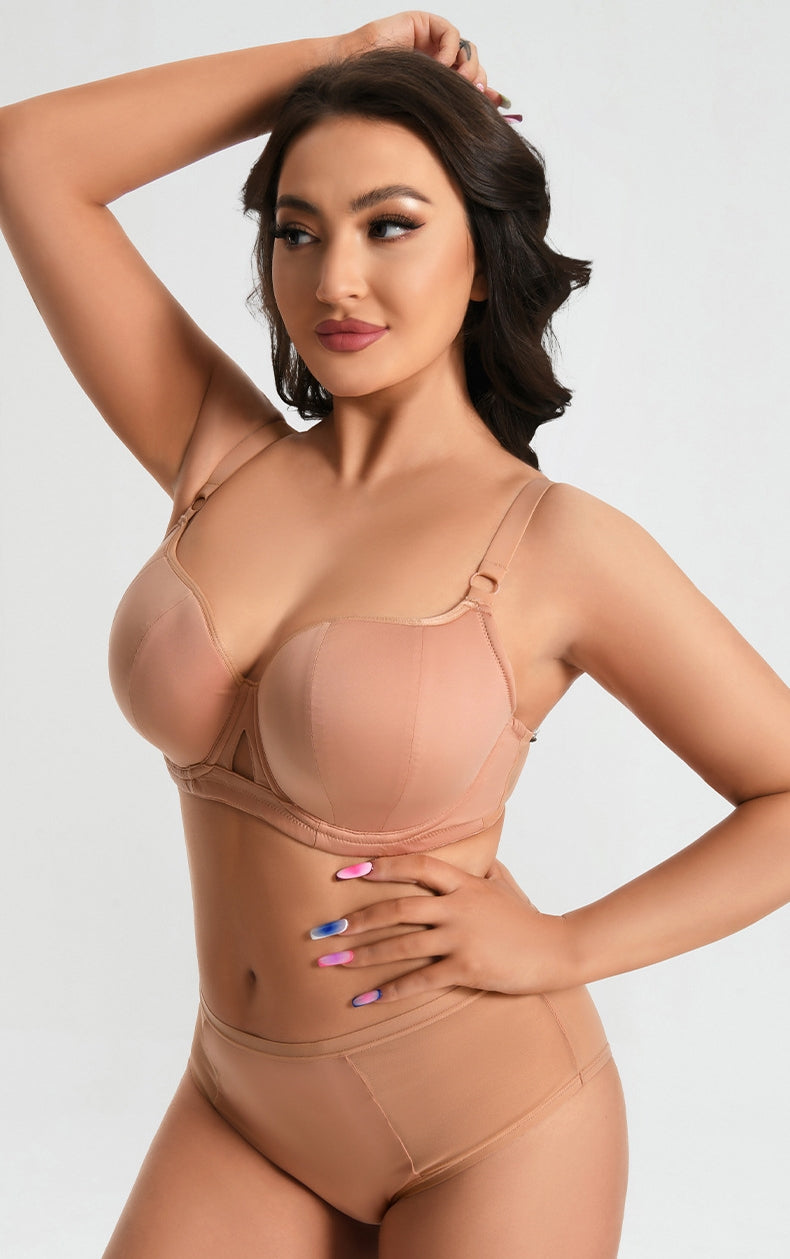 Plus-Size Gothic-Style Bra Set — Underwire Support, Front Cutout Design, 3/4 Cup — Specially Crafted for Busty Women: Slimming & Lifting Lingerie