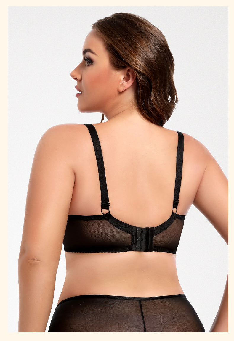 Women's Plus-Size Bra & Panty Set: Push-Up, Floral Lace, Full-Cup Bra; Women's Supportive Mesh & Underwire Lingerie Set (Thin-Cup Style)