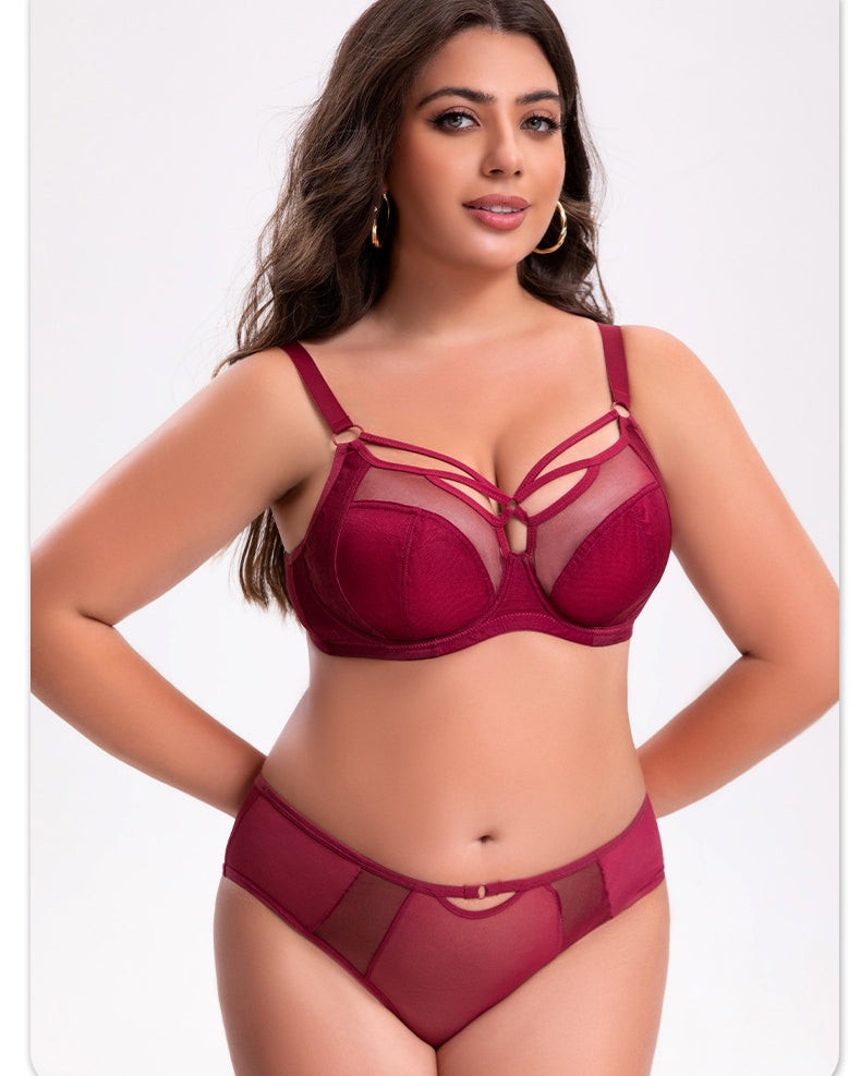 Women's Plus-Size Bra Set: High-Support Mesh, Anti-Sagging, Push-Up, Breathable, Thin-Cup, 3/4-Cup, Deep-Cup Design