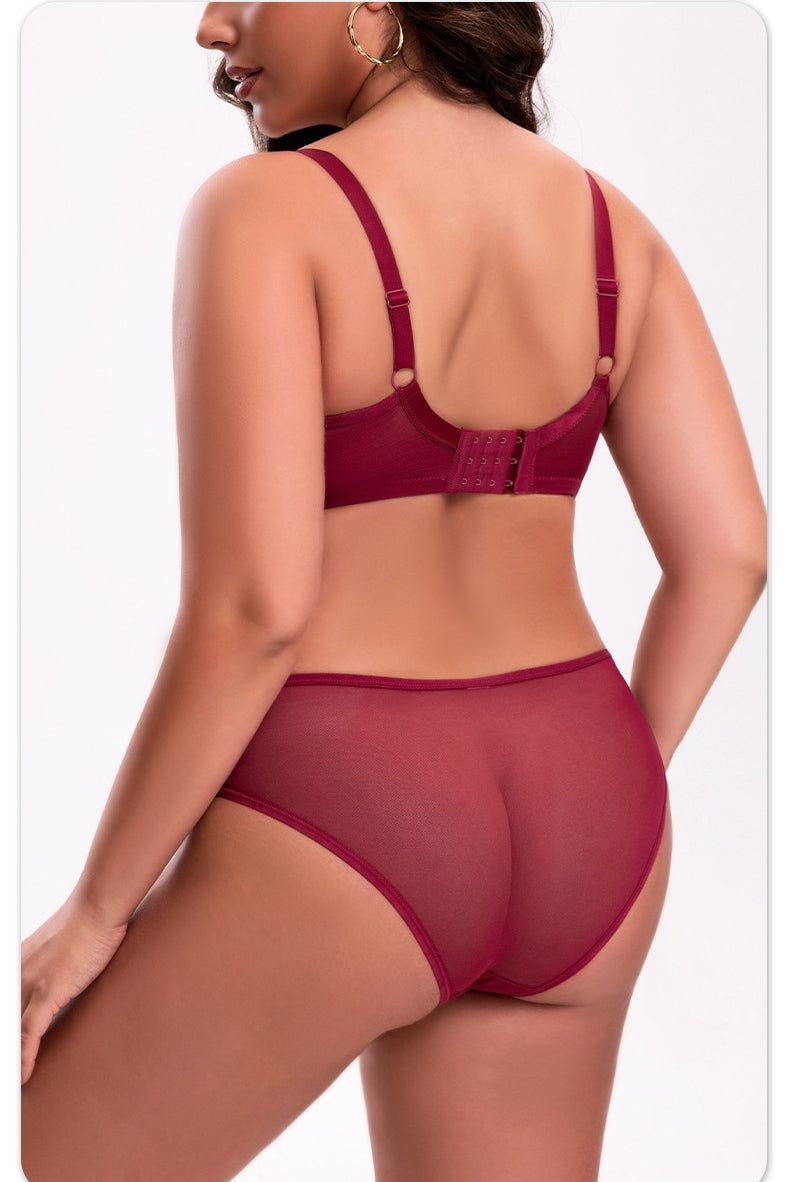 Women's Plus-Size Bra Set: High-Support Mesh, Anti-Sagging, Push-Up, Breathable, Thin-Cup, 3/4-Cup, Deep-Cup Design