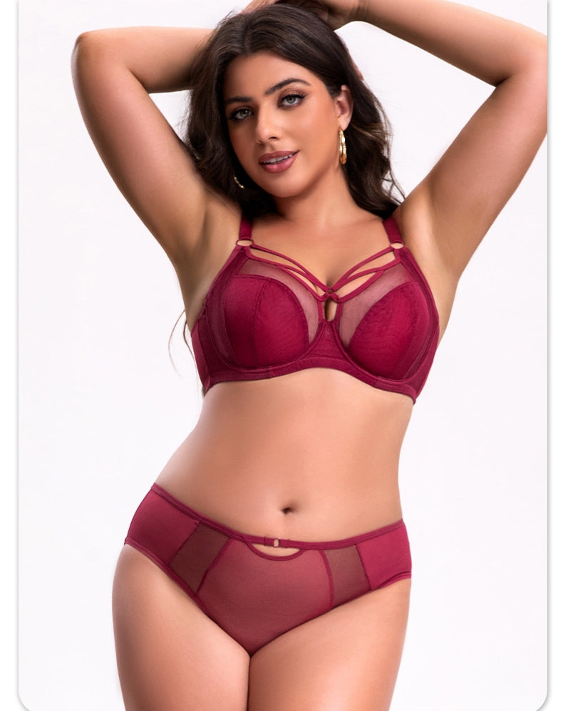 Women's Plus-Size Bra Set: High-Support Mesh, Anti-Sagging, Push-Up, Breathable, Thin-Cup, 3/4-Cup, Deep-Cup Design