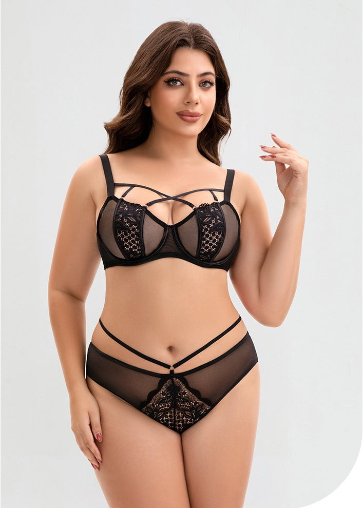 Sexy Plus-Size Bra Set (Large Cup) — Lightweight & Thin — Lift & Anti-Sag, Underwire Support, Floral Lace Design