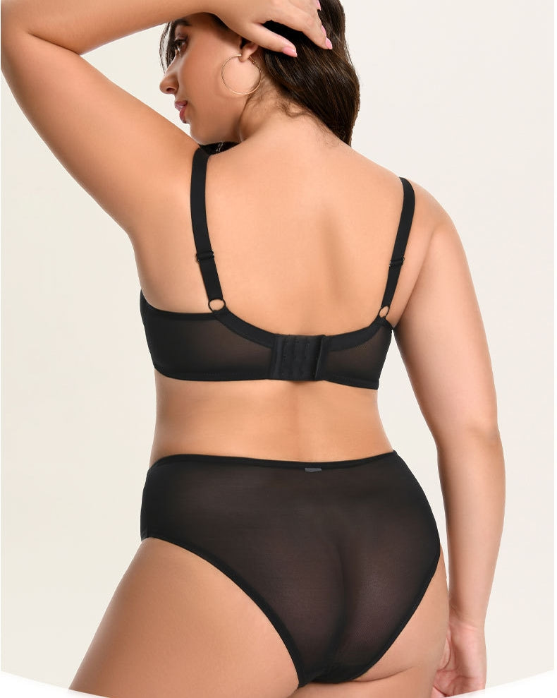 Women's Plus-Size Bra Set: High-Support Mesh, Anti-Sagging, Push-Up, Breathable, Thin-Cup, 3/4-Cup, Deep-Cup Design