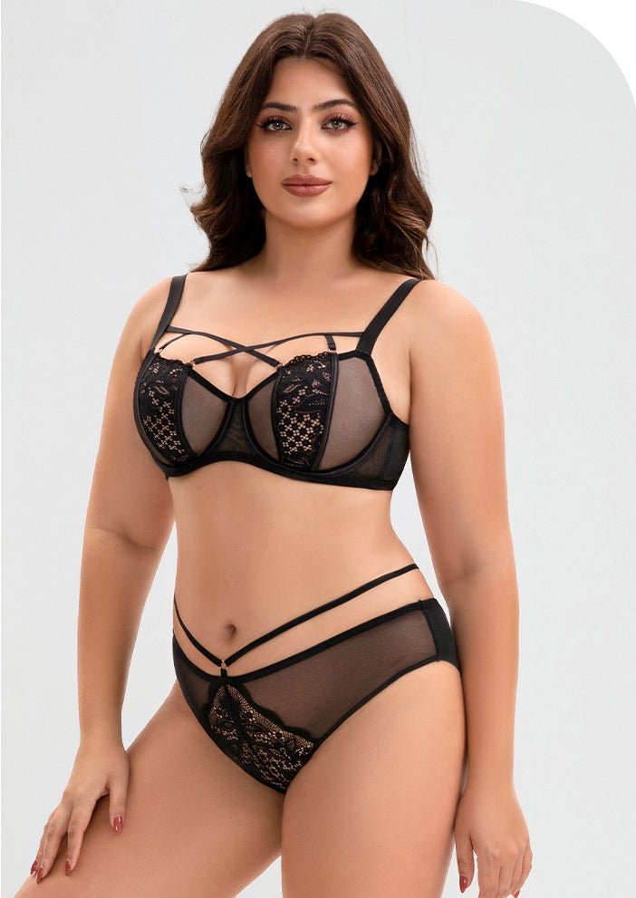 Sexy Plus-Size Bra Set (Large Cup) — Lightweight & Thin — Lift & Anti-Sag, Underwire Support, Floral Lace Design