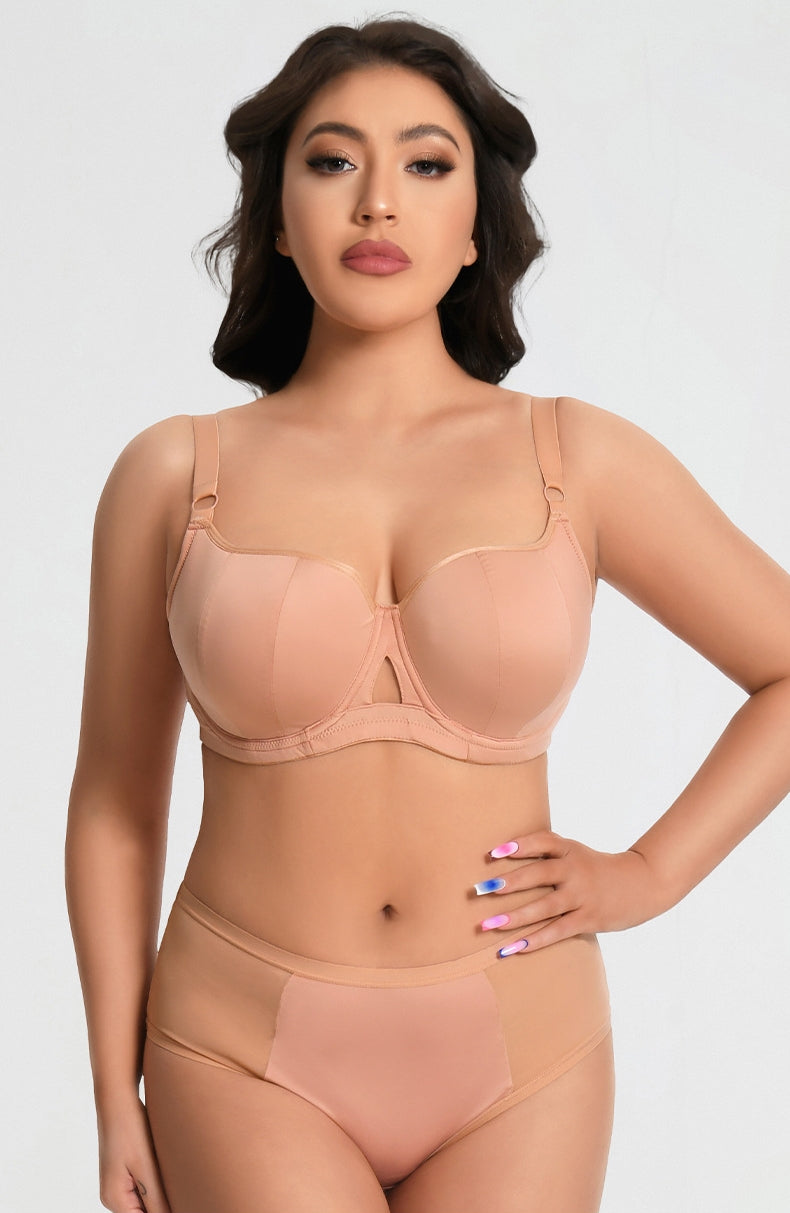 Plus-Size Gothic-Style Bra Set — Underwire Support, Front Cutout Design, 3/4 Cup — Specially Crafted for Busty Women: Slimming & Lifting Lingerie