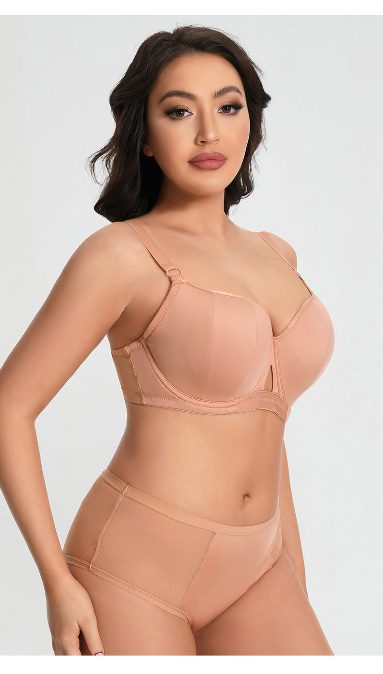 Plus-Size Gothic-Style Bra Set — Underwire Support, Front Cutout Design, 3/4 Cup — Specially Crafted for Busty Women: Slimming & Lifting Lingerie