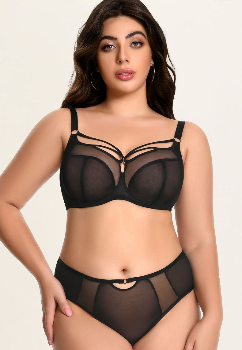 Women's Plus-Size Bra Set: High-Support Mesh, Anti-Sagging, Push-Up, Breathable, Thin-Cup, 3/4-Cup, Deep-Cup Design