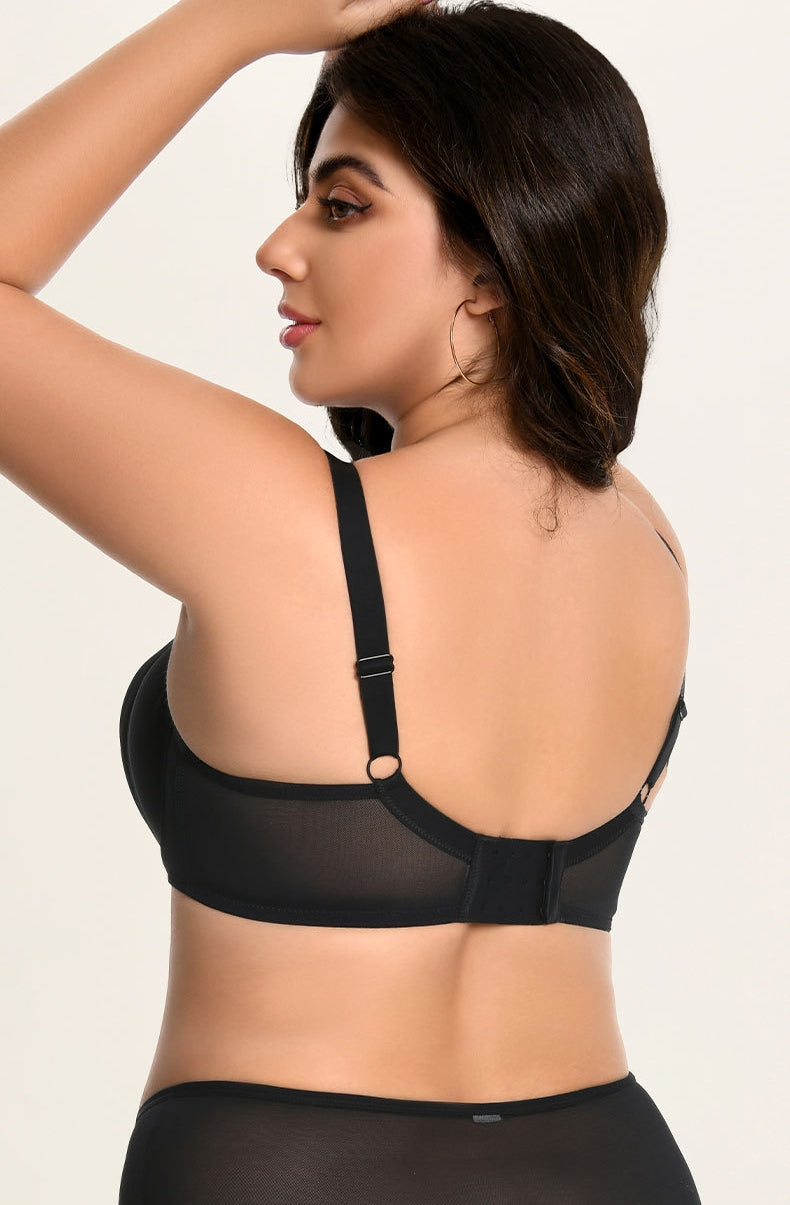 Women's Plus-Size Bra Set: High-Support Mesh, Anti-Sagging, Push-Up, Breathable, Thin-Cup, 3/4-Cup, Deep-Cup Design
