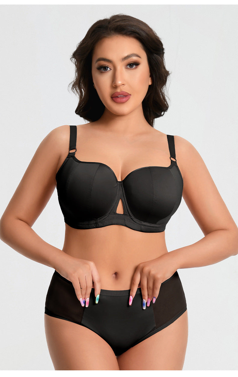 Plus-Size Gothic-Style Bra Set — Underwire Support, Front Cutout Design, 3/4 Cup — Specially Crafted for Busty Women: Slimming & Lifting Lingerie