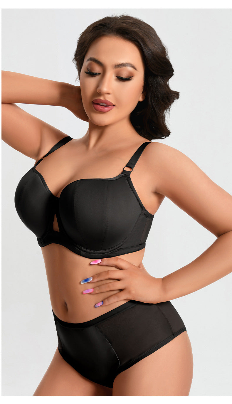 Plus-Size Gothic-Style Bra Set — Underwire Support, Front Cutout Design, 3/4 Cup — Specially Crafted for Busty Women: Slimming & Lifting Lingerie