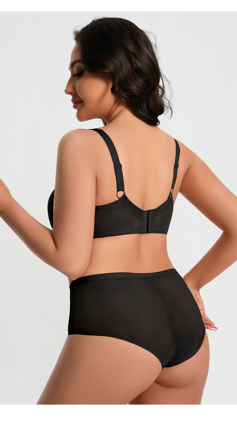 Plus-Size Gothic-Style Bra Set — Underwire Support, Front Cutout Design, 3/4 Cup — Specially Crafted for Busty Women: Slimming & Lifting Lingerie