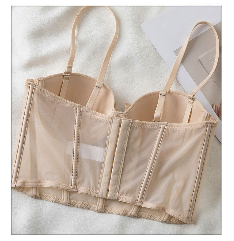 Women's Fashion Two-Piece Lingerie Set with Bow Accents — French-Style Underwear featuring a Longline, Boned, Push-Up Bustier Bra