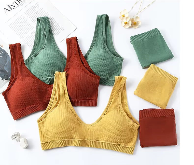 Stylish Wire-Free Sports Camisole — Lifting & Slimming Ribbed Plus-Size Bra Set, Designed for Curvy Women