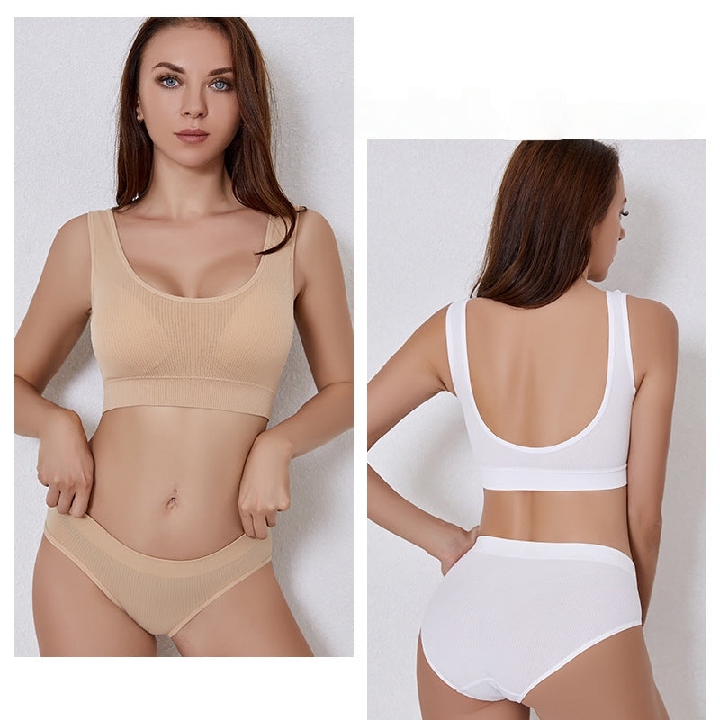 Women's Bra Set: Soft, Push-Up, Padded Wire-Free Bra and Breathable Ribbed Thong