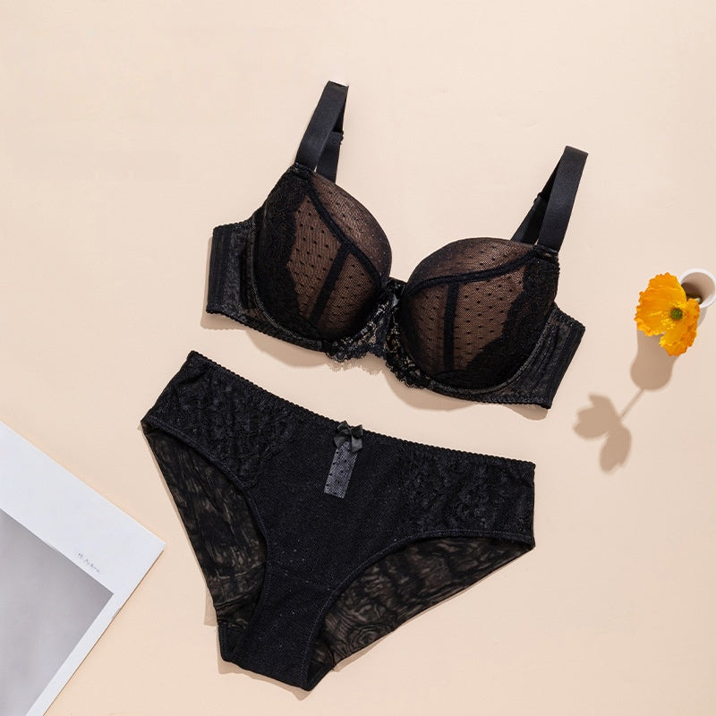 Plus-Size Lingerie Set for Women: Designed for Fuller Busts — Underwire Support, Lifting & Shaping, Slimming Effect, Lace-Up Bra Set