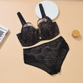 Women's Plus-Size Bra & Panty Set: Push-Up, Floral Lace, Full-Cup Bra; Women's Supportive Mesh & Underwire Lingerie Set (Thin-Cup Style)