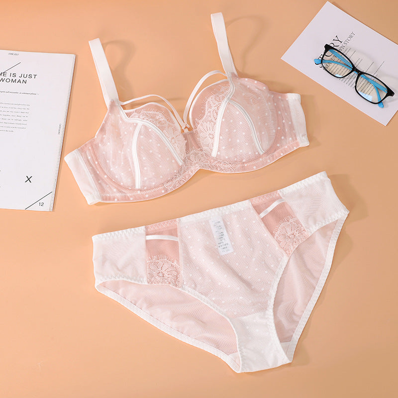 Plus-Size Lace Bra Set — Polka Dot, Full Cup, Underwire, Push-Up — Lightweight Lingerie Designed for Fuller Busts