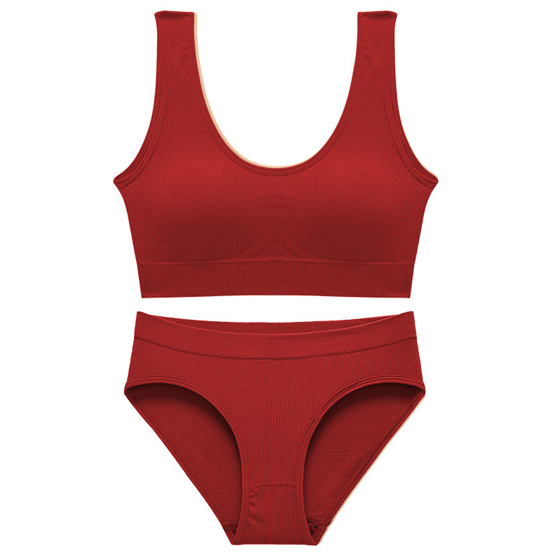 Women's Bra Set: Soft, Push-Up, Padded Wire-Free Bra and Breathable Ribbed Thong