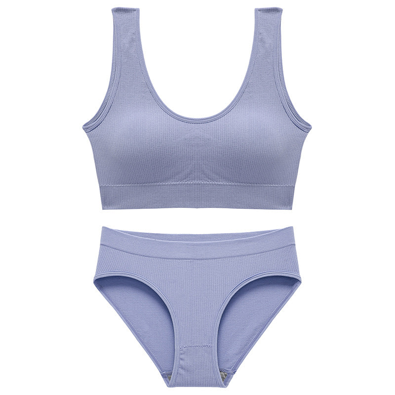 Women's Bra Set: Soft, Push-Up, Padded Wire-Free Bra and Breathable Ribbed Thong