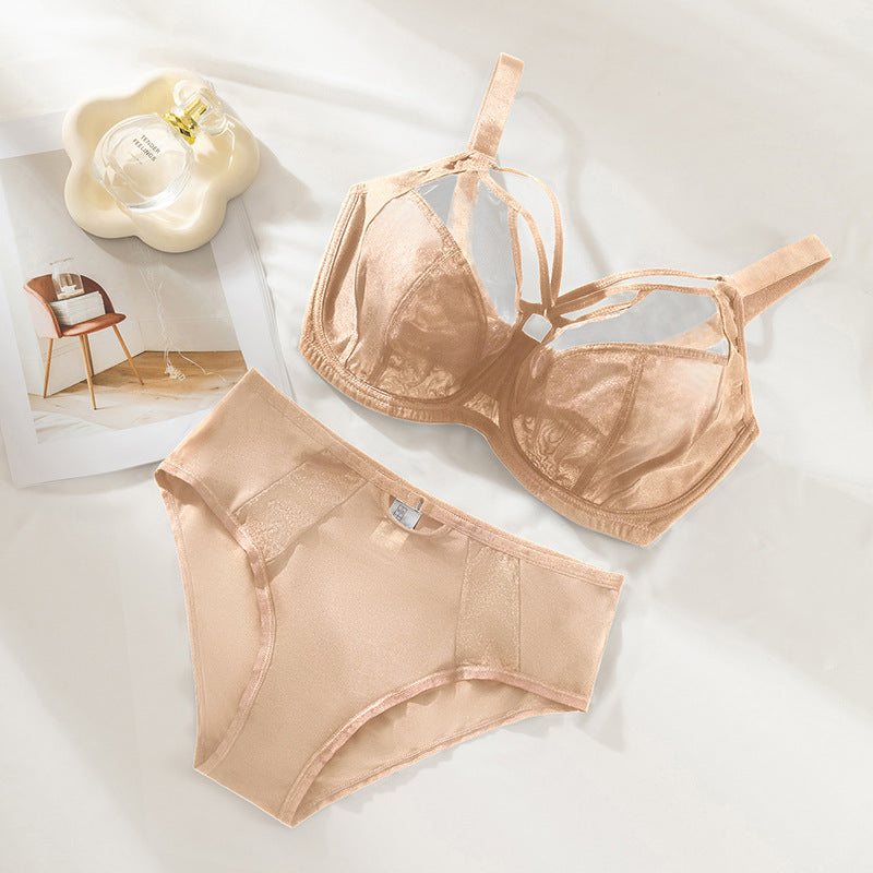 Women's Plus-Size Bra Set: High-Support Mesh, Anti-Sagging, Push-Up, Breathable, Thin-Cup, 3/4-Cup, Deep-Cup Design