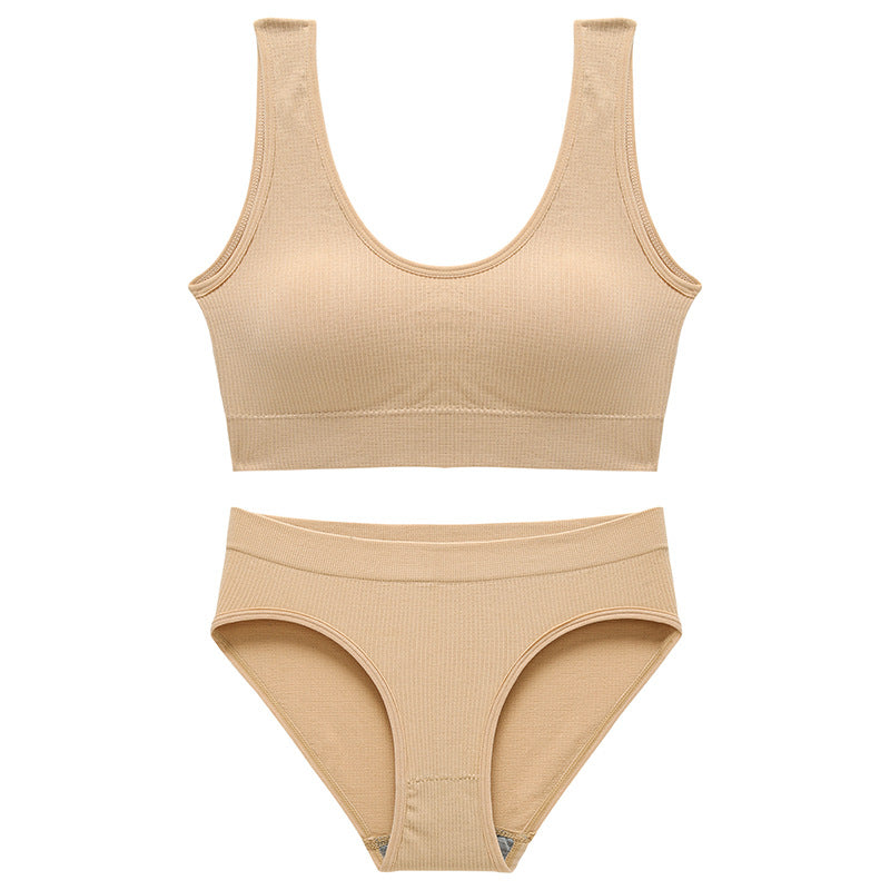 Women's Bra Set: Soft, Push-Up, Padded Wire-Free Bra and Breathable Ribbed Thong