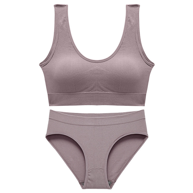 Women's Bra Set: Soft, Push-Up, Padded Wire-Free Bra and Breathable Ribbed Thong
